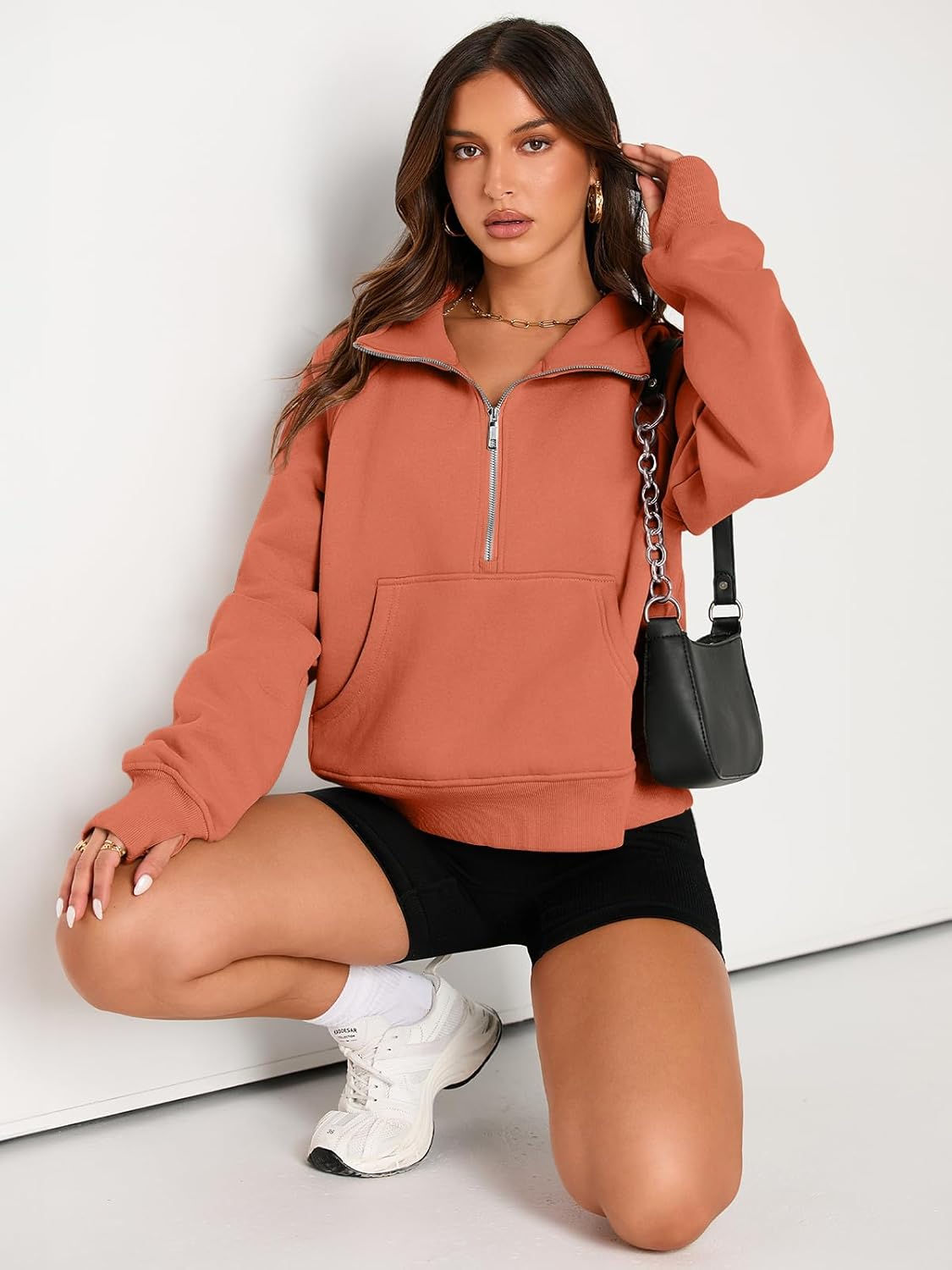 Womens Sweatshirts Half Zip Cropped Pullover Fleece Hoodies Outfits Clothes - Picture 154 of 216