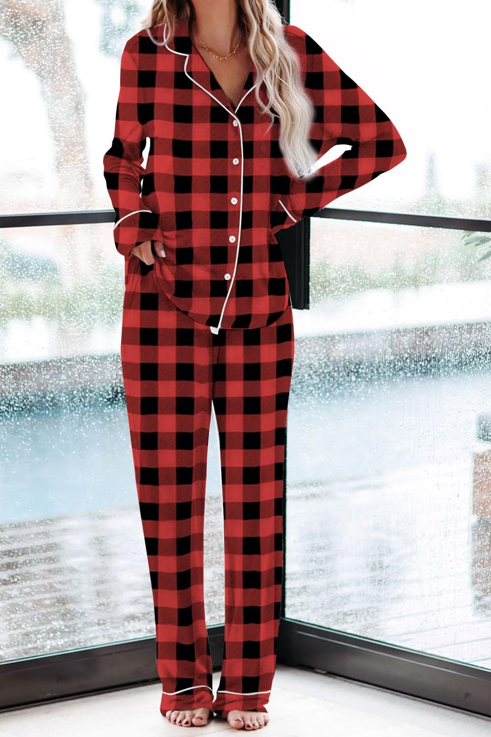 Women's Pajama Sets Long Sleeve Button Down Sleepwear Nightwear Soft Lounge Sets - Picture 52 of 169