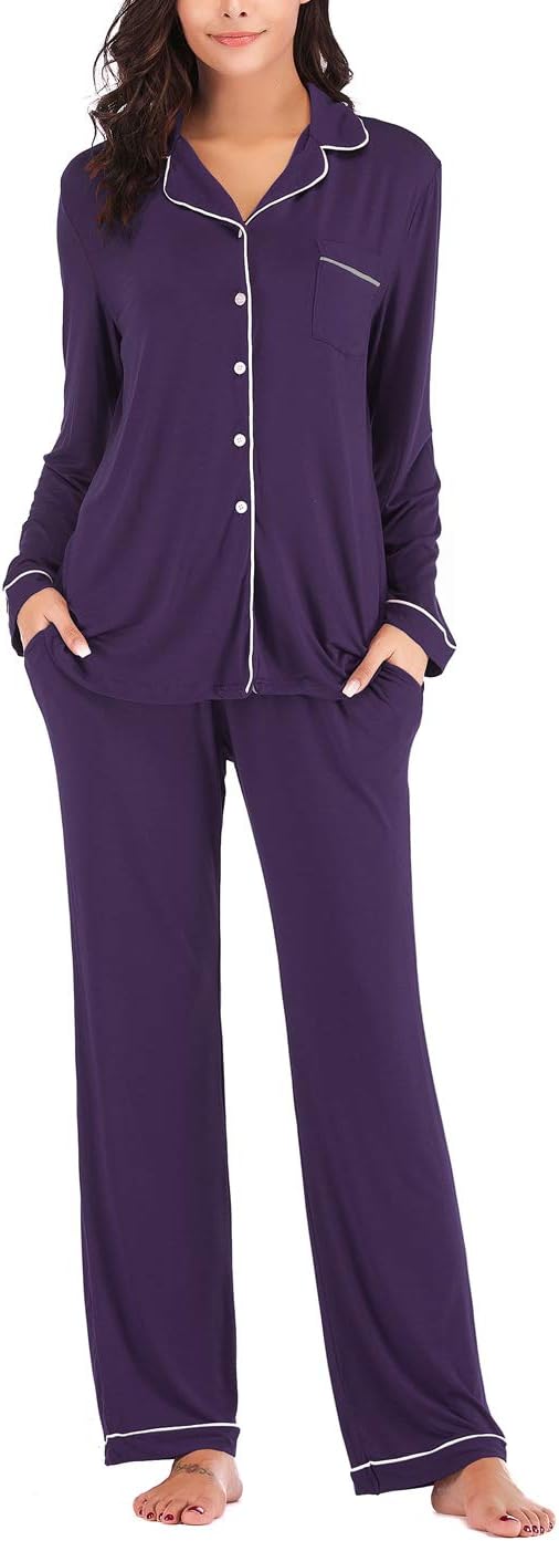 Women's Pajama Sets Long Sleeve Button Down Sleepwear Nightwear Soft Lounge Sets - Picture 56 of 169