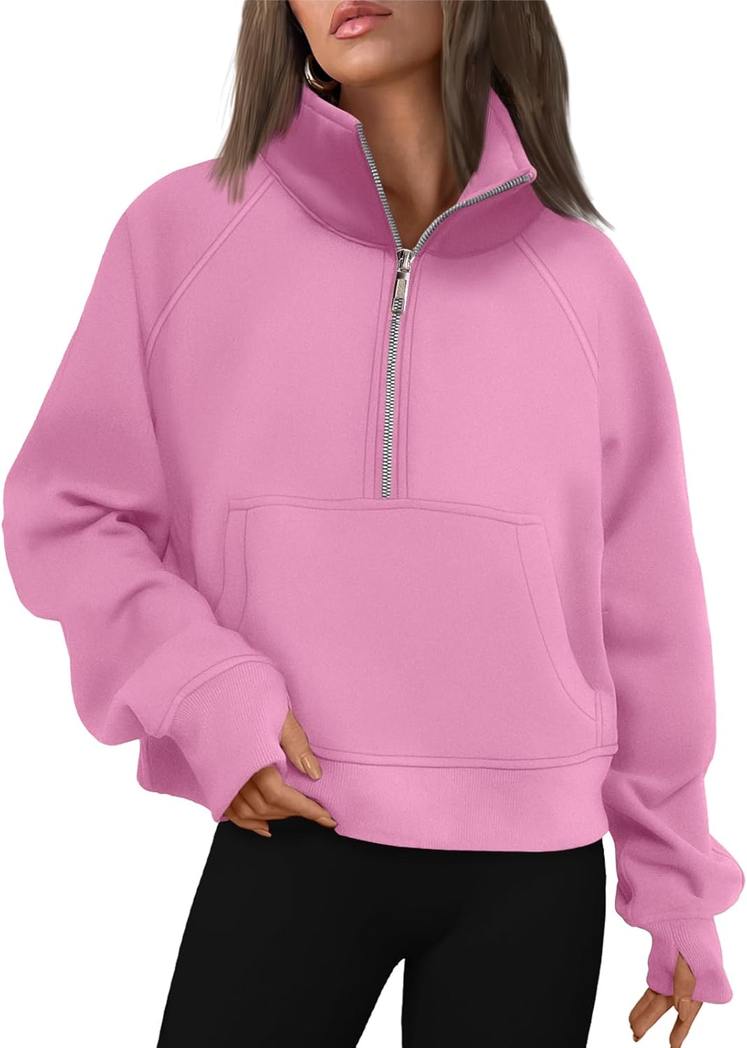 Womens Sweatshirts Half Zip Cropped Pullover Fleece Hoodies Outfits Clothes - Picture 157 of 216