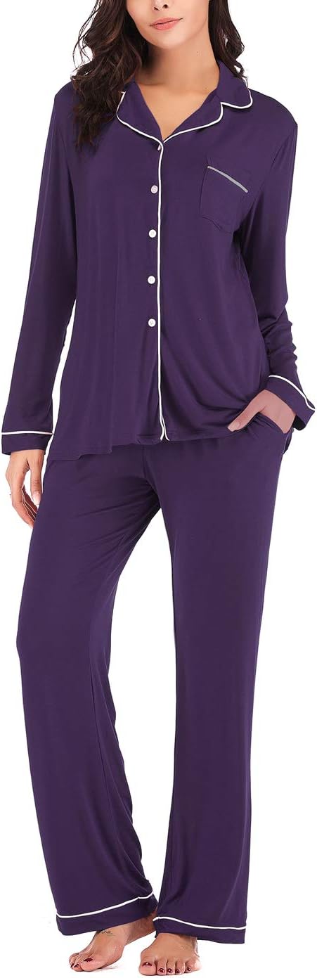 Women's Pajama Sets Long Sleeve Button Down Sleepwear Nightwear Soft Lounge Sets - Picture 57 of 169
