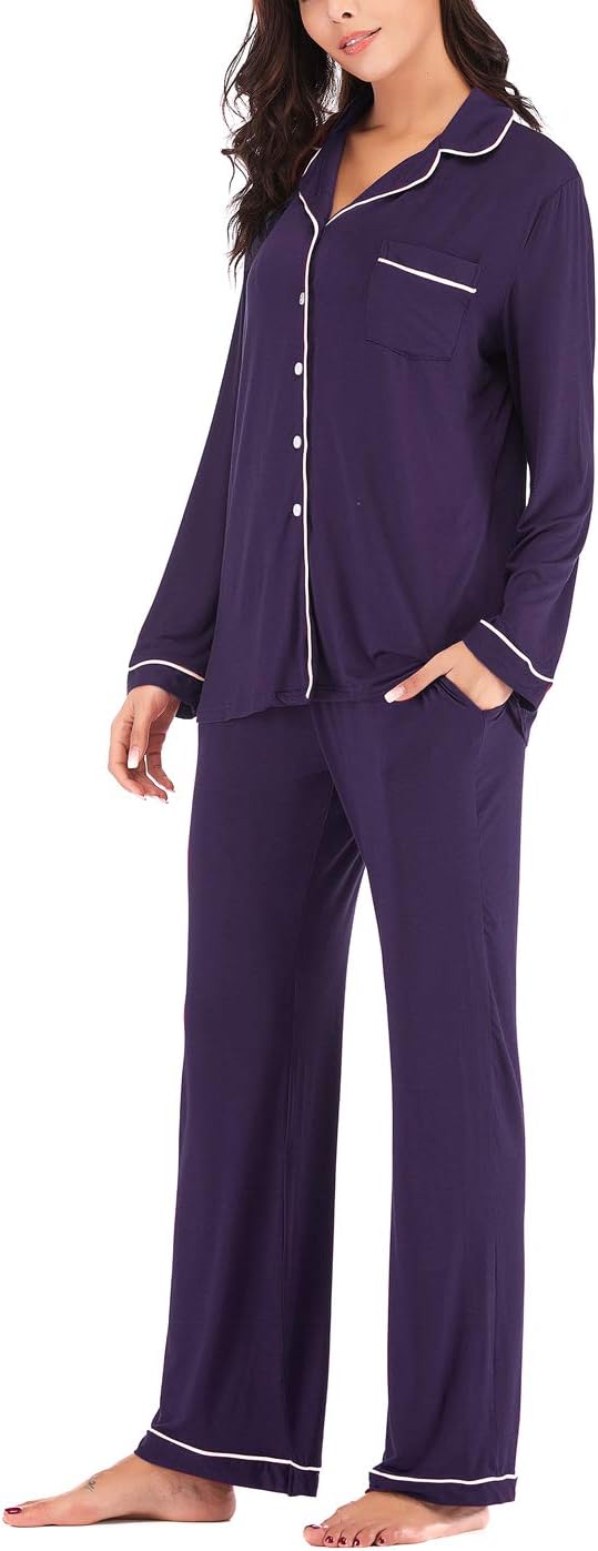 Women's Pajama Sets Long Sleeve Button Down Sleepwear Nightwear Soft Lounge Sets - Picture 58 of 169