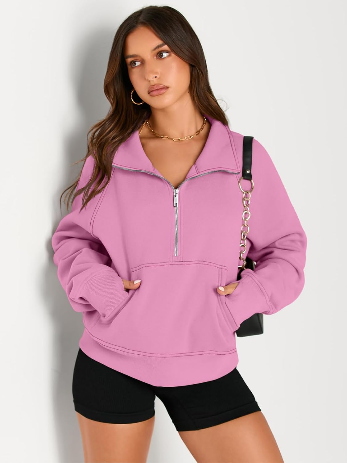 Womens Sweatshirts Half Zip Cropped Pullover Fleece Hoodies Outfits Clothes - Picture 159 of 216