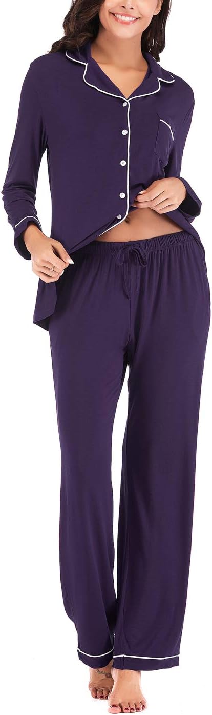 Women's Pajama Sets Long Sleeve Button Down Sleepwear Nightwear Soft Lounge Sets - Picture 59 of 169