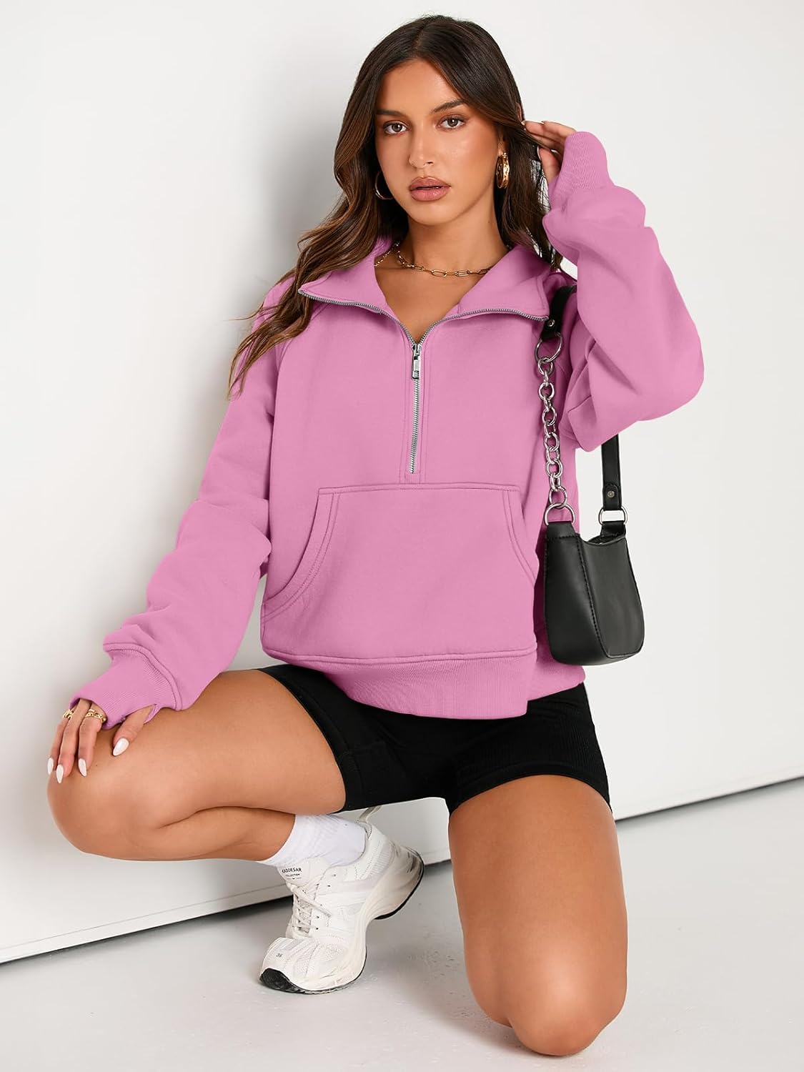 Womens Sweatshirts Half Zip Cropped Pullover Fleece Hoodies Outfits Clothes - Picture 160 of 216