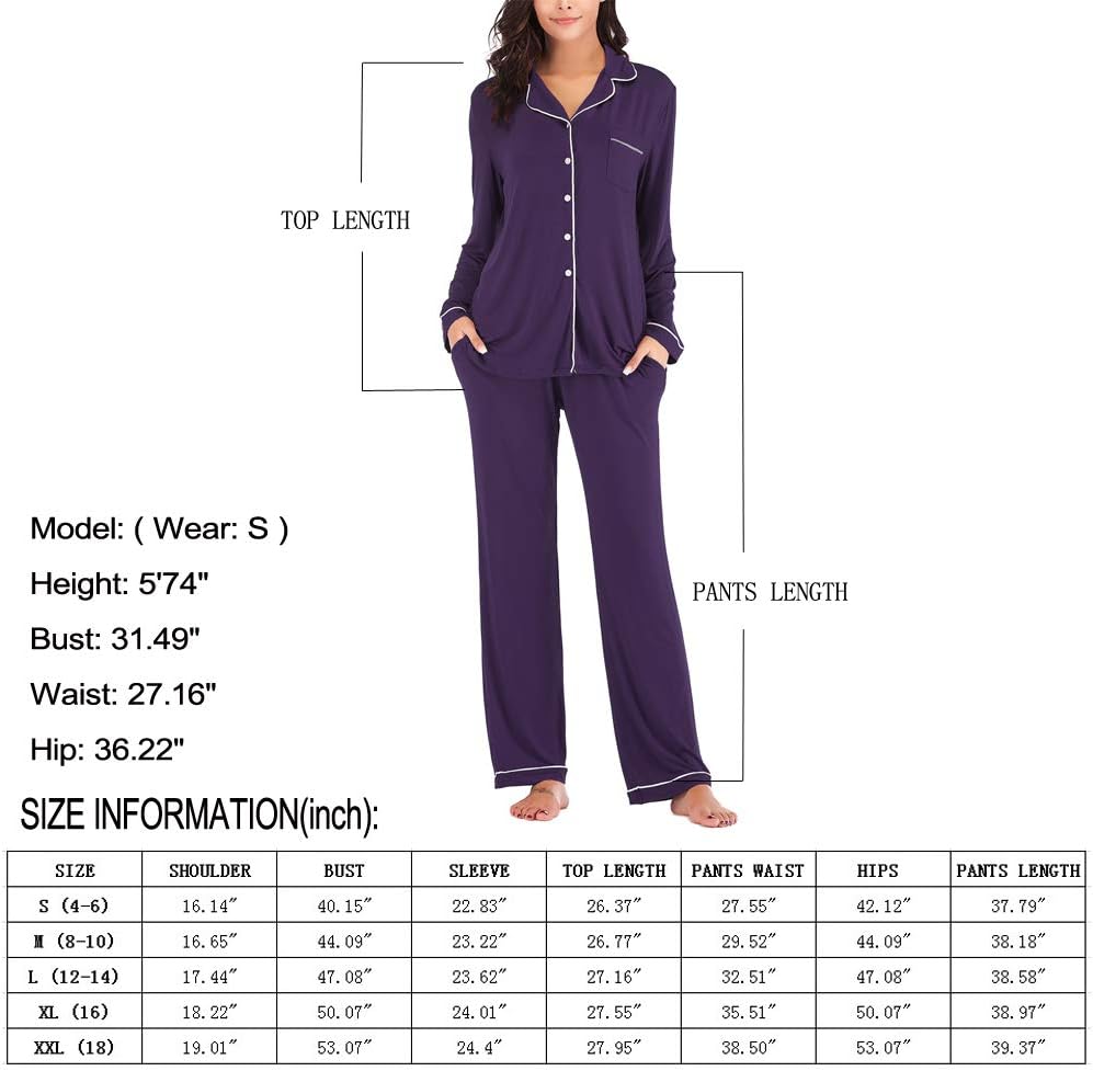 Women's Pajama Sets Long Sleeve Button Down Sleepwear Nightwear Soft Lounge Sets - Picture 61 of 169