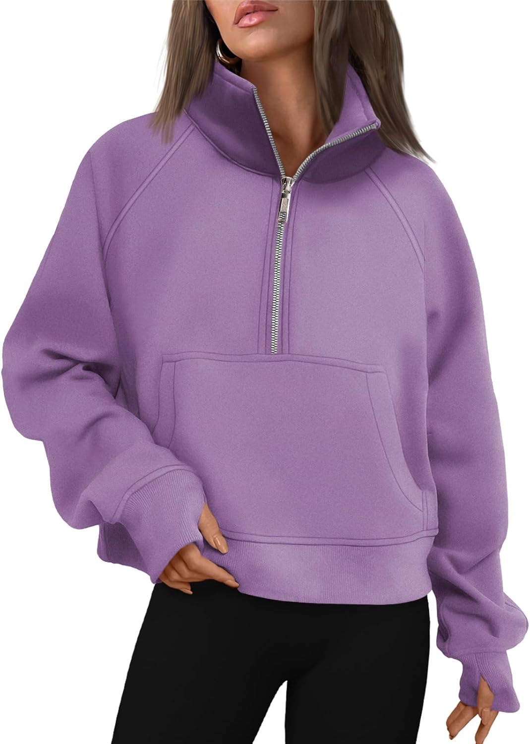 Womens Sweatshirts Half Zip Cropped Pullover Fleece Hoodies Outfits Clothes - Picture 163 of 216