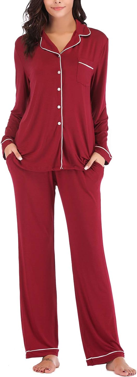 Women's Pajama Sets Long Sleeve Button Down Sleepwear Nightwear Soft Lounge Sets - Picture 62 of 169
