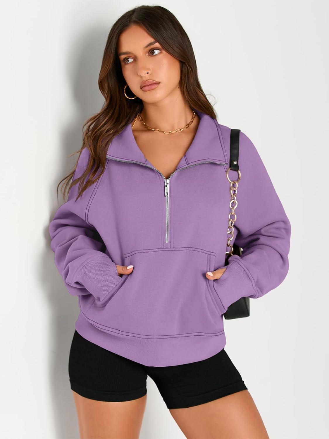 Womens Sweatshirts Half Zip Cropped Pullover Fleece Hoodies Outfits Clothes - Picture 165 of 216