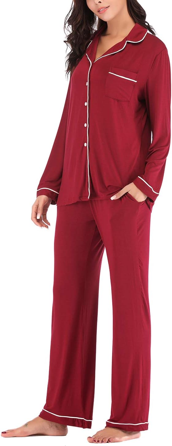 Women's Pajama Sets Long Sleeve Button Down Sleepwear Nightwear Soft Lounge Sets - Picture 64 of 169