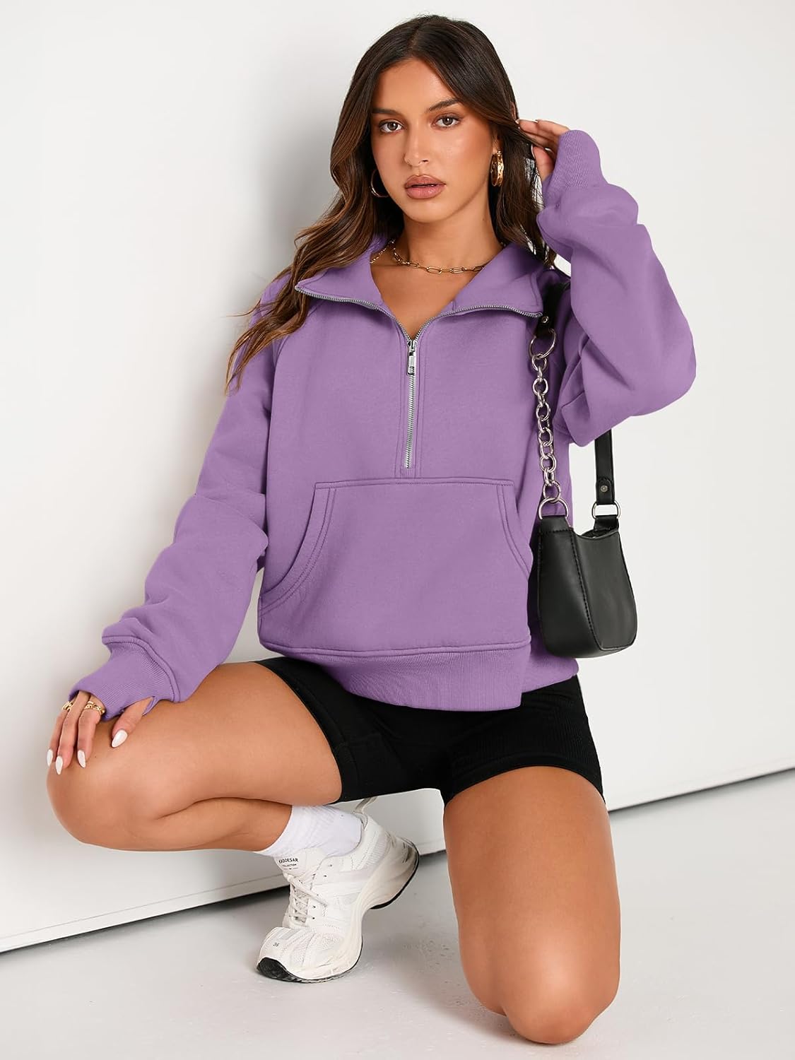 Womens Sweatshirts Half Zip Cropped Pullover Fleece Hoodies Outfits Clothes - Picture 166 of 216