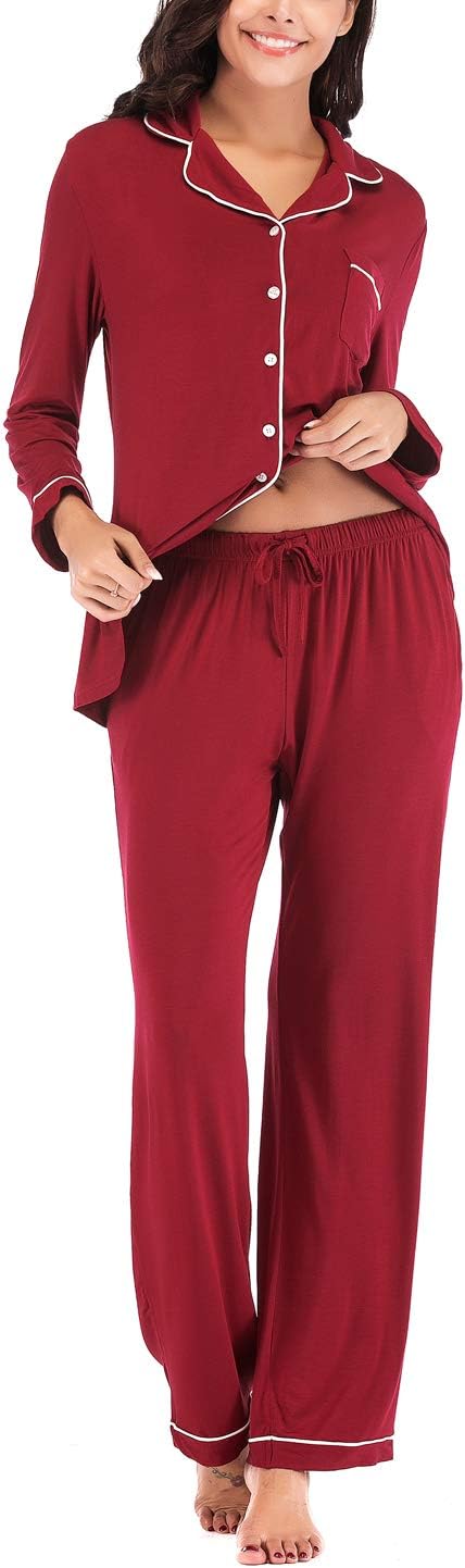 Women's Pajama Sets Long Sleeve Button Down Sleepwear Nightwear Soft Lounge Sets - Picture 65 of 169