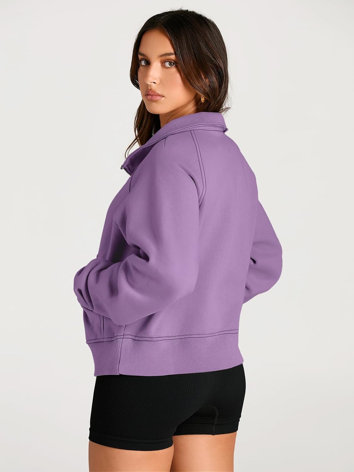 Womens Sweatshirts Half Zip Cropped Pullover Fleece Hoodies Outfits Clothes - Picture 167 of 216