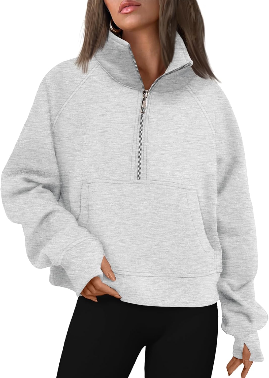 Womens Sweatshirts Half Zip Cropped Pullover Fleece Hoodies Outfits Clothes - Picture 169 of 216