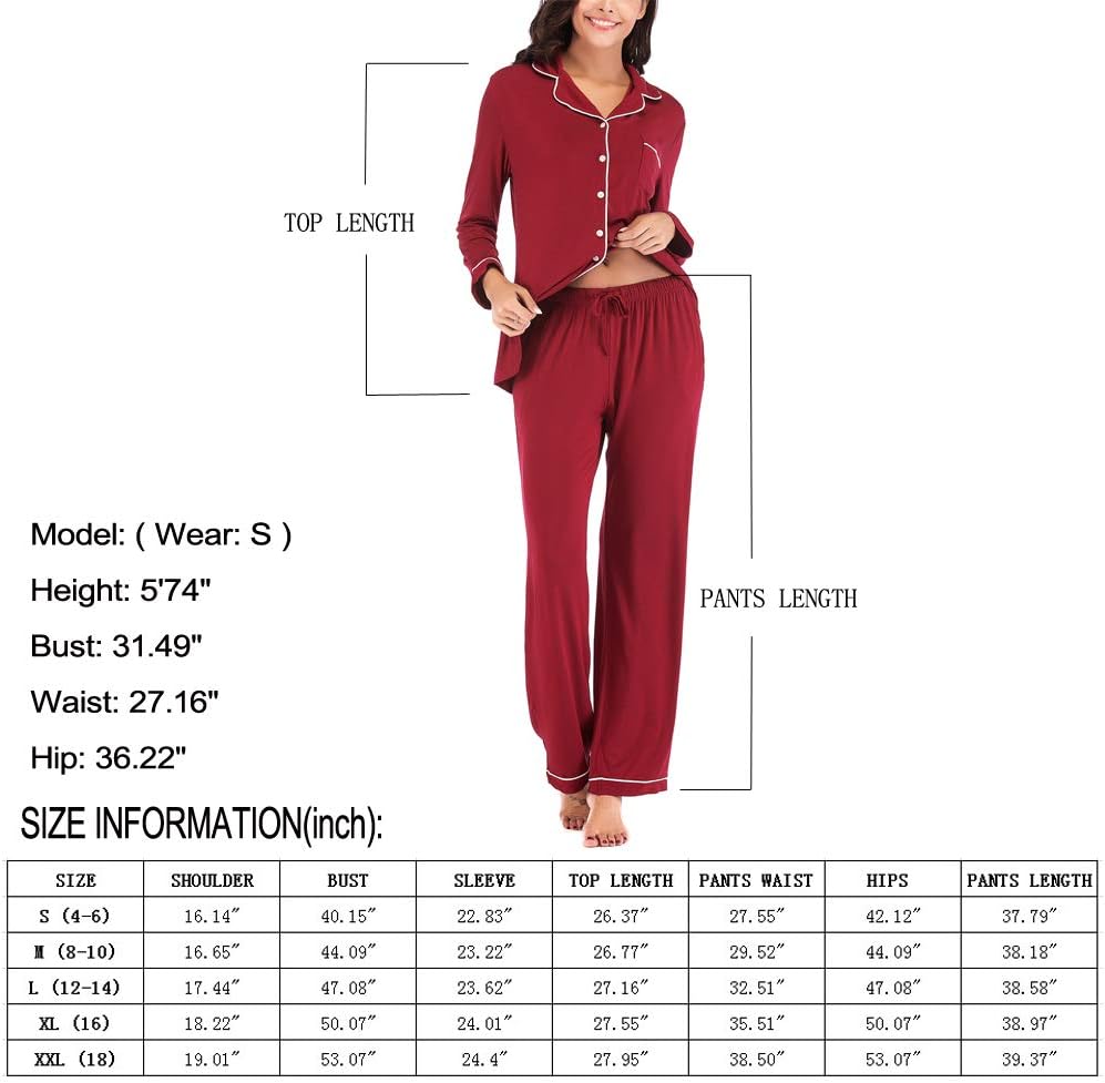Women's Pajama Sets Long Sleeve Button Down Sleepwear Nightwear Soft Lounge Sets - Picture 67 of 169