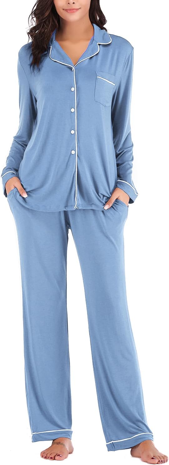 Women's Pajama Sets Long Sleeve Button Down Sleepwear Nightwear Soft Lounge Sets - Picture 68 of 169