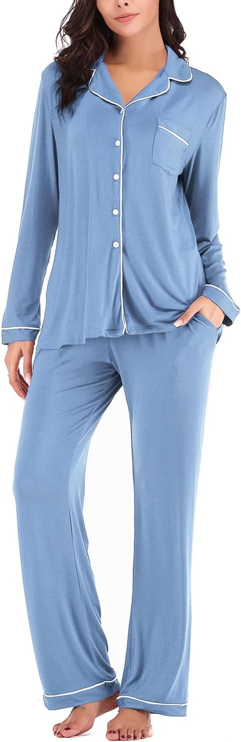 Women's Pajama Sets Long Sleeve Button Down Sleepwear Nightwear Soft Lounge Sets - Picture 69 of 169