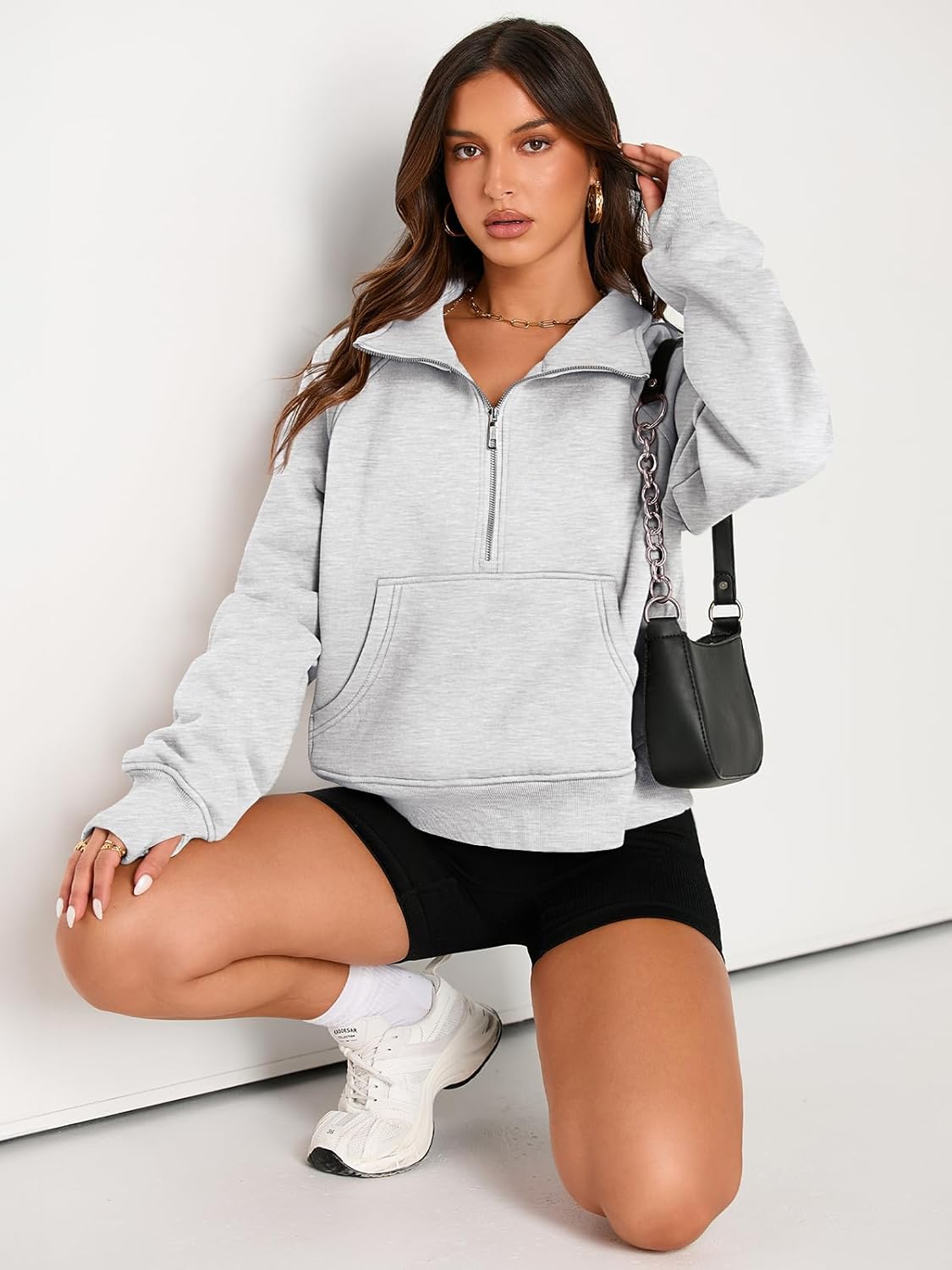 Womens Sweatshirts Half Zip Cropped Pullover Fleece Hoodies Outfits Clothes - Picture 172 of 216