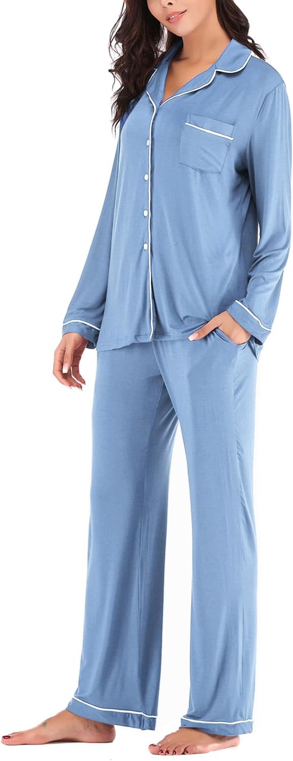 Women's Pajama Sets Long Sleeve Button Down Sleepwear Nightwear Soft Lounge Sets - Picture 70 of 169