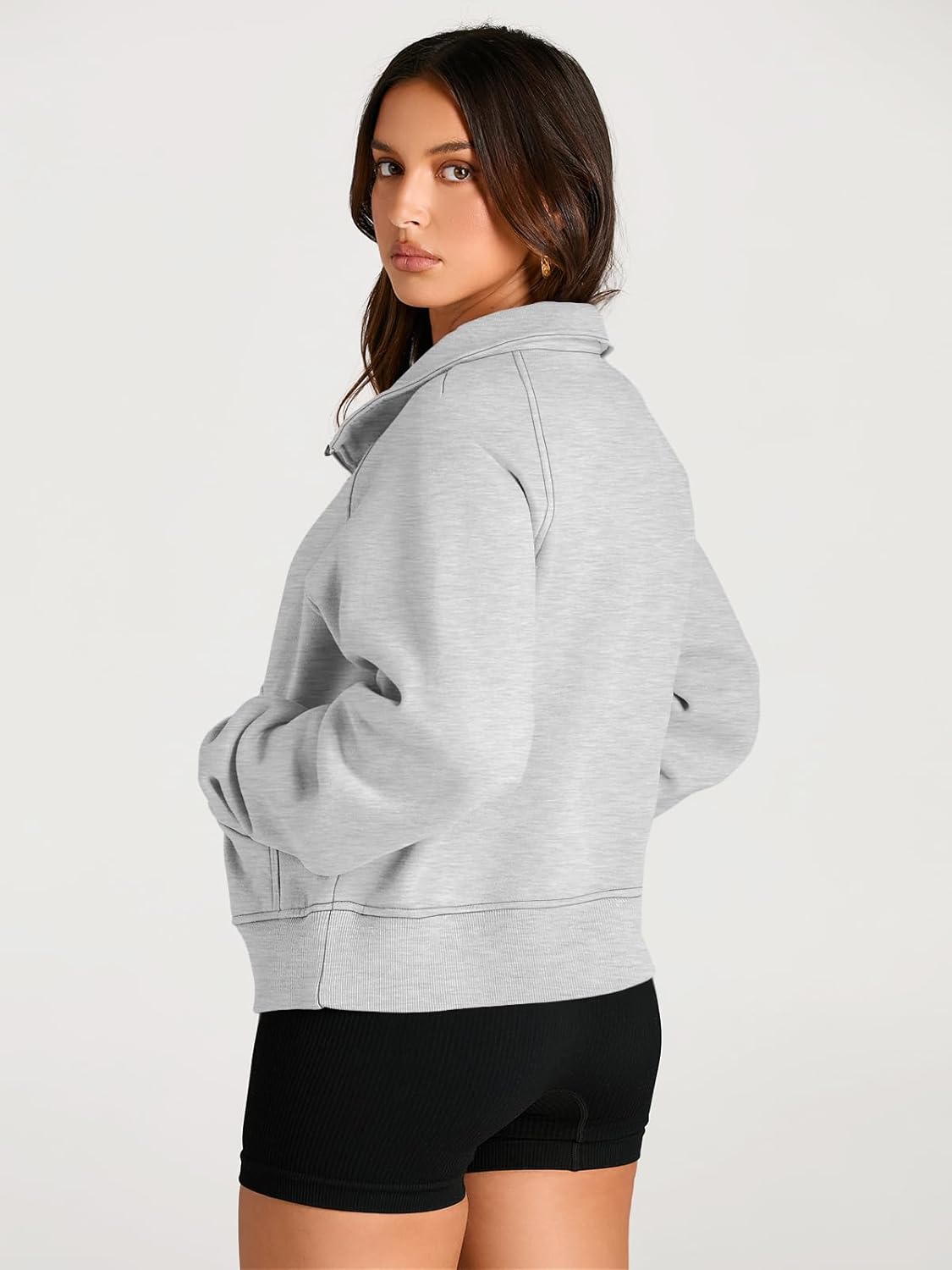 Womens Sweatshirts Half Zip Cropped Pullover Fleece Hoodies Outfits Clothes - Picture 173 of 216