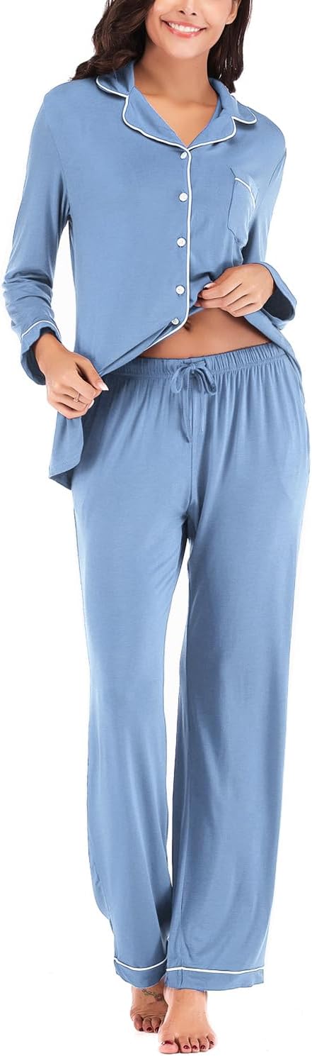 Women's Pajama Sets Long Sleeve Button Down Sleepwear Nightwear Soft Lounge Sets - Picture 71 of 169