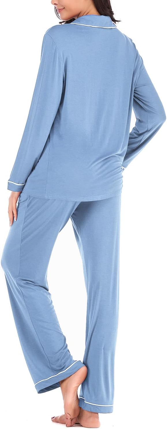 Women's Pajama Sets Long Sleeve Button Down Sleepwear Nightwear Soft Lounge Sets - Picture 72 of 169