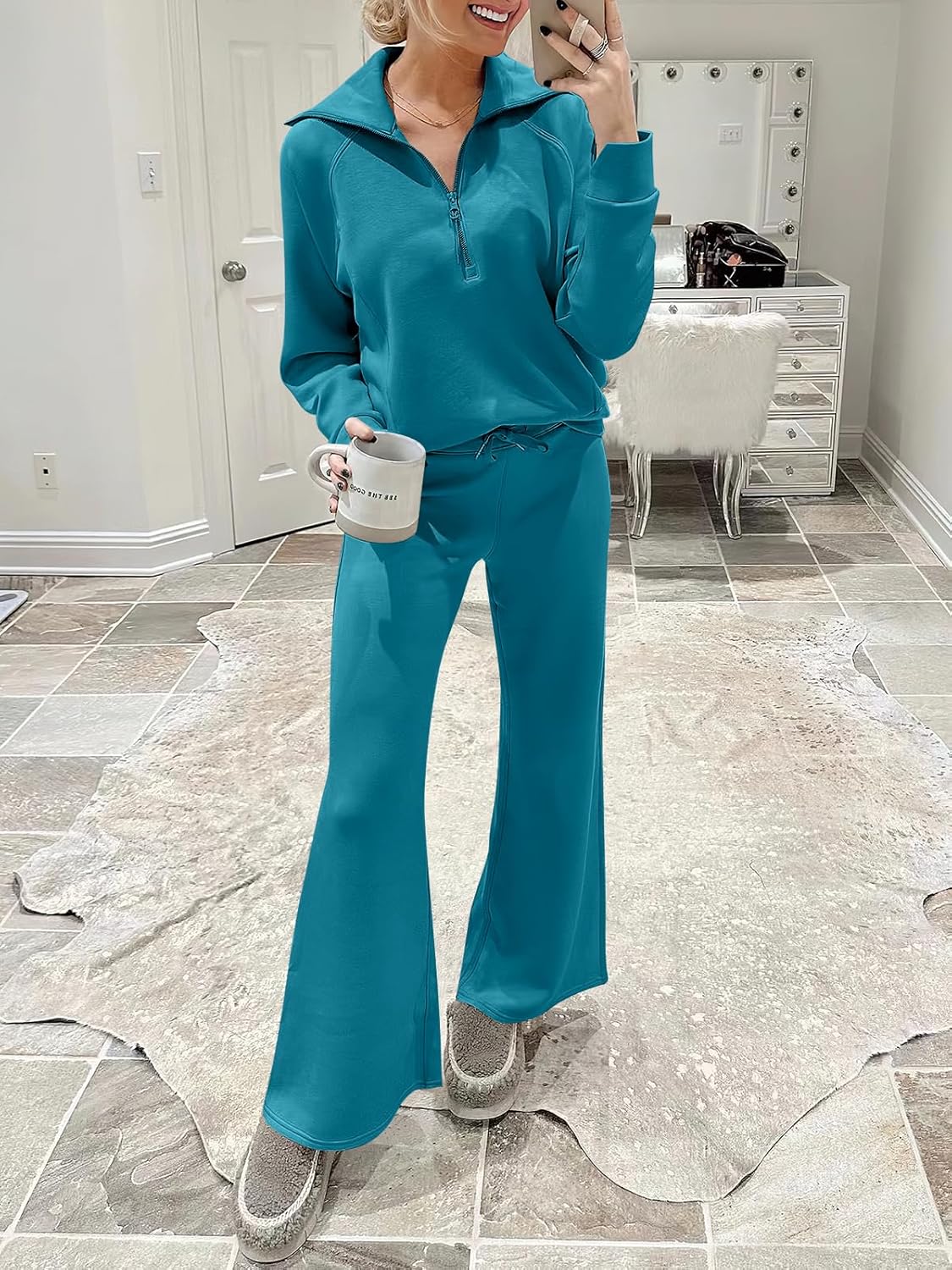 Women Outfits Sweatsuit Sweatshirt Sweatpant Tracksuit Sweat Lounge Matching Set - Picture 59 of 211