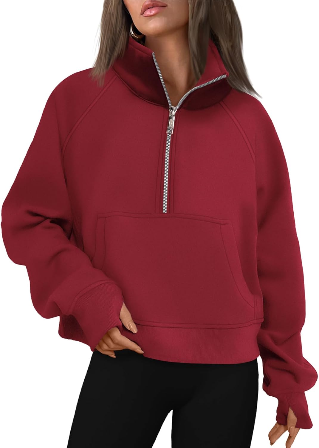 Womens Sweatshirts Half Zip Cropped Pullover Fleece Hoodies Outfits Clothes - Picture 175 of 216