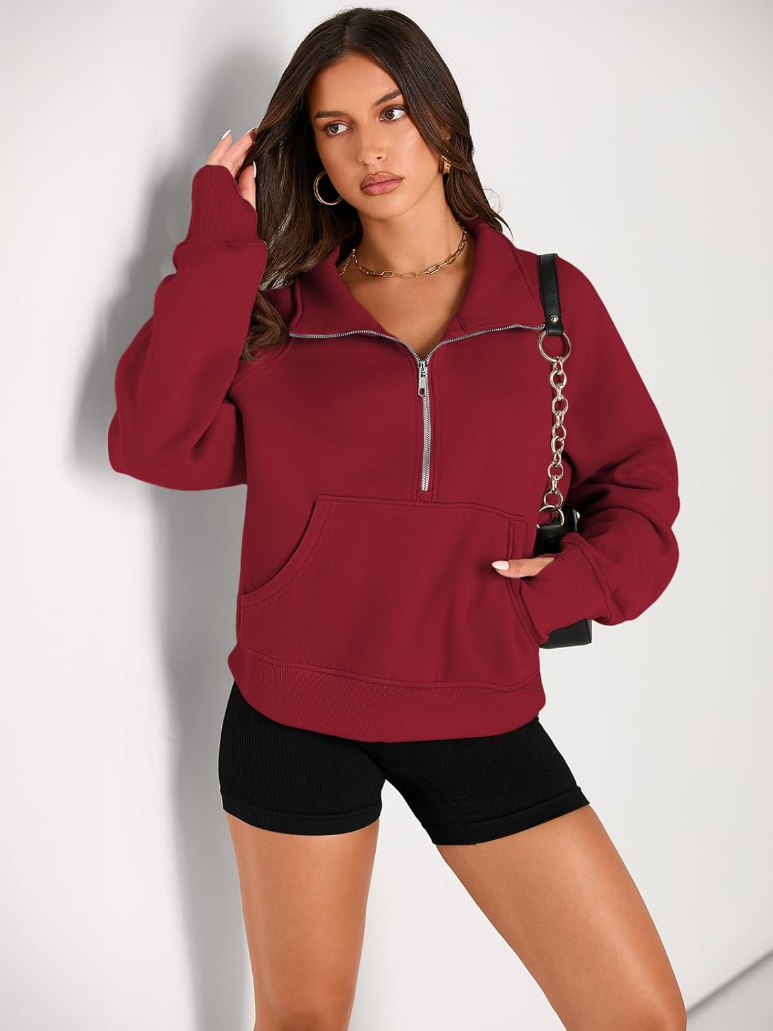 Womens Sweatshirts Half Zip Cropped Pullover Fleece Hoodies Outfits Clothes - Picture 176 of 216