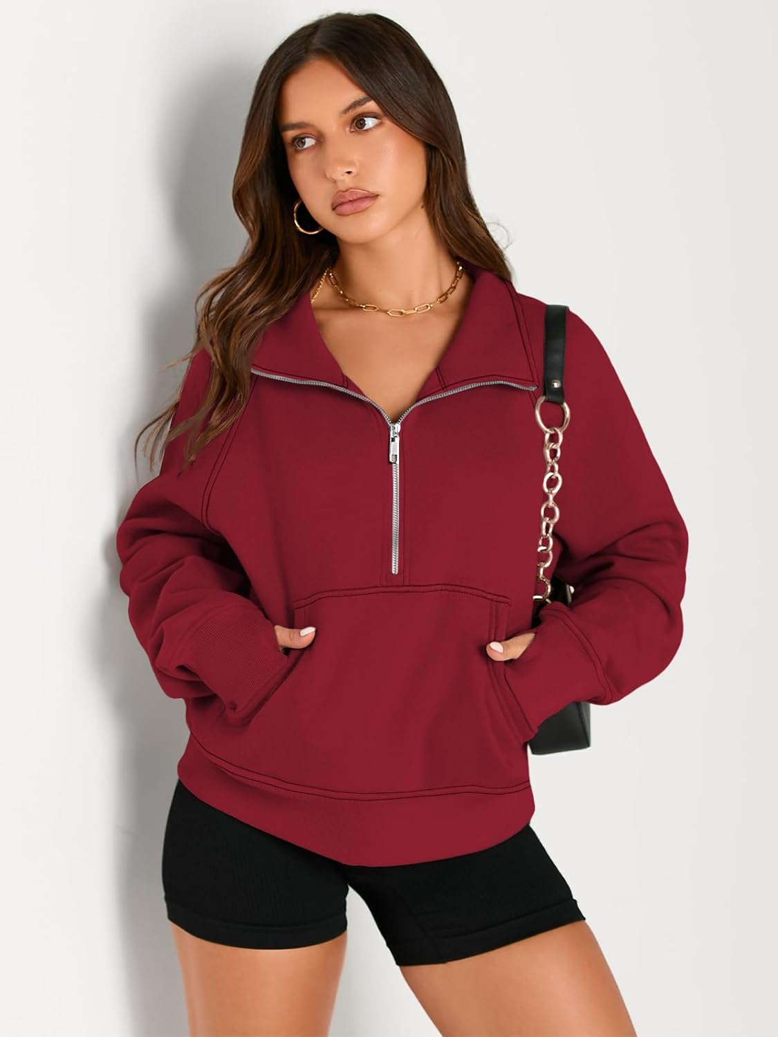 Womens Sweatshirts Half Zip Cropped Pullover Fleece Hoodies Outfits Clothes - Picture 177 of 216