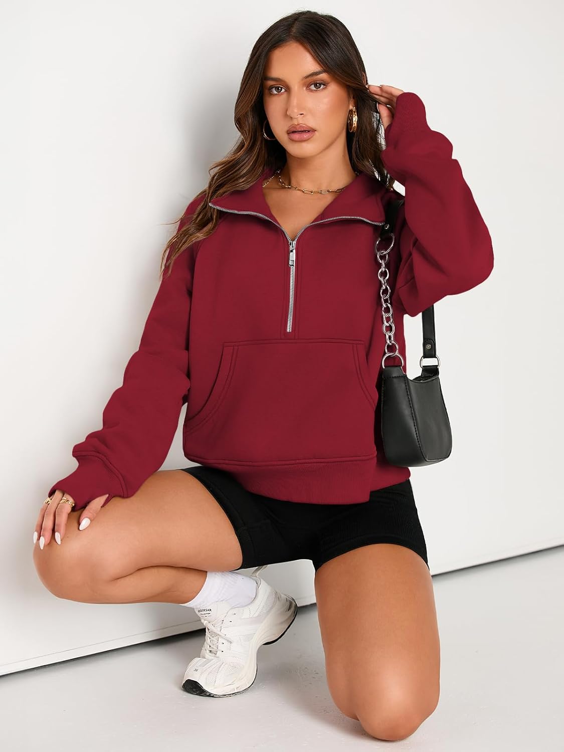 Womens Sweatshirts Half Zip Cropped Pullover Fleece Hoodies Outfits Clothes - Picture 178 of 216