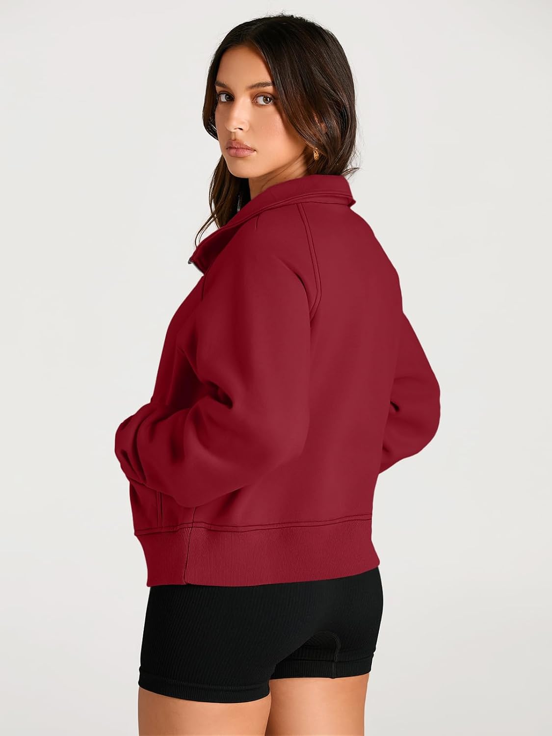 Womens Sweatshirts Half Zip Cropped Pullover Fleece Hoodies Outfits Clothes - Picture 179 of 216
