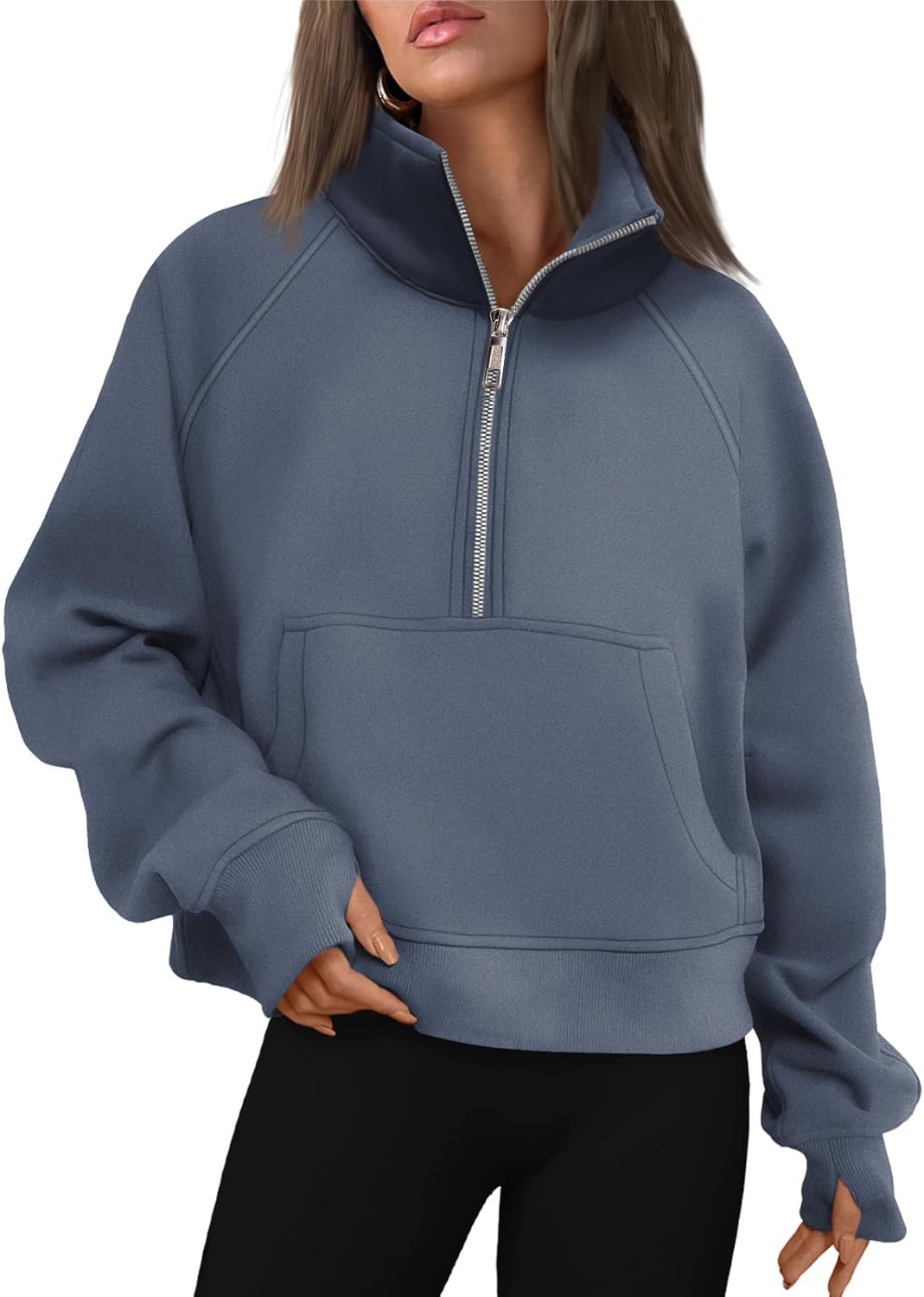 Womens Sweatshirts Half Zip Cropped Pullover Fleece Hoodies Outfits Clothes - Picture 181 of 216