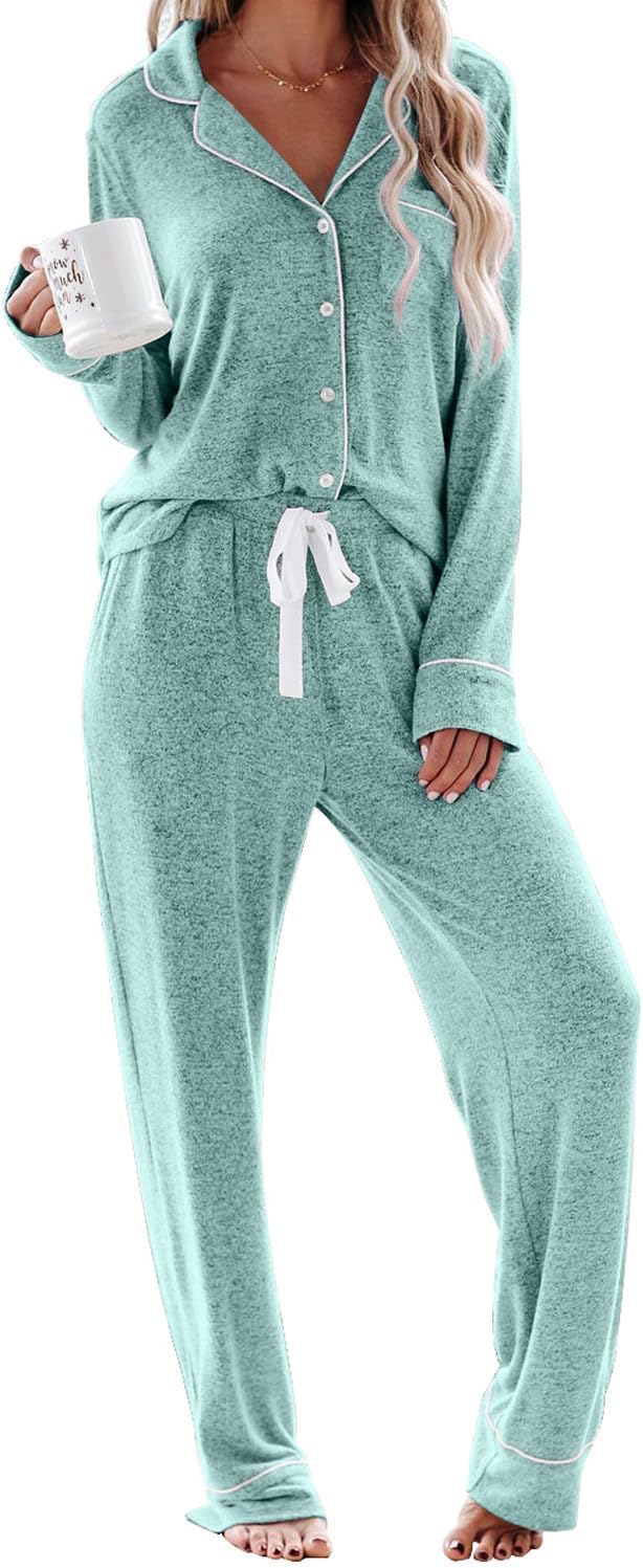 Women's Pajama Sets Long Sleeve Button Down Sleepwear Nightwear Soft Lounge Sets - Picture 74 of 169