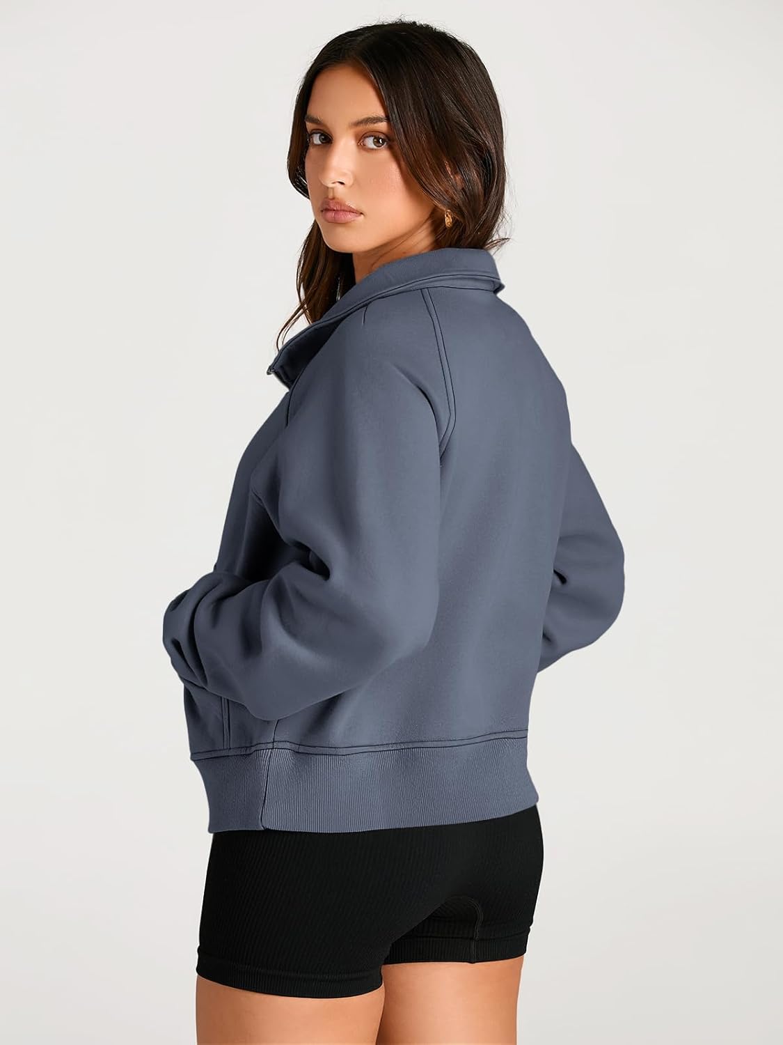 Womens Sweatshirts Half Zip Cropped Pullover Fleece Hoodies Outfits Clothes - Picture 185 of 216