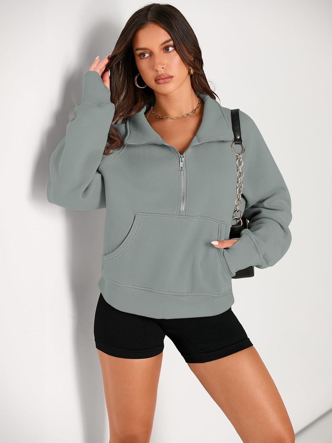 Womens Sweatshirts Half Zip Cropped Pullover Fleece Hoodies Outfits Clothes - Picture 188 of 216