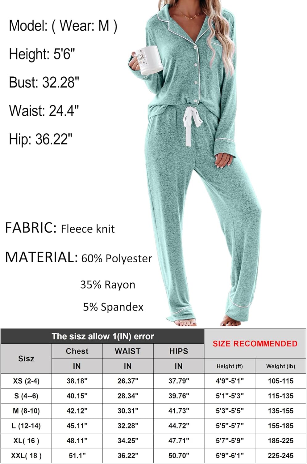 Women's Pajama Sets Long Sleeve Button Down Sleepwear Nightwear Soft Lounge Sets - Picture 79 of 169