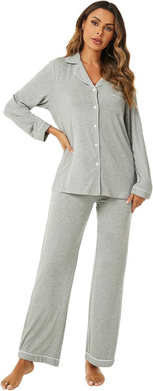 Women's Pajama Sets Long Sleeve Button Down Sleepwear Nightwear Soft Lounge Sets - Picture 81 of 169