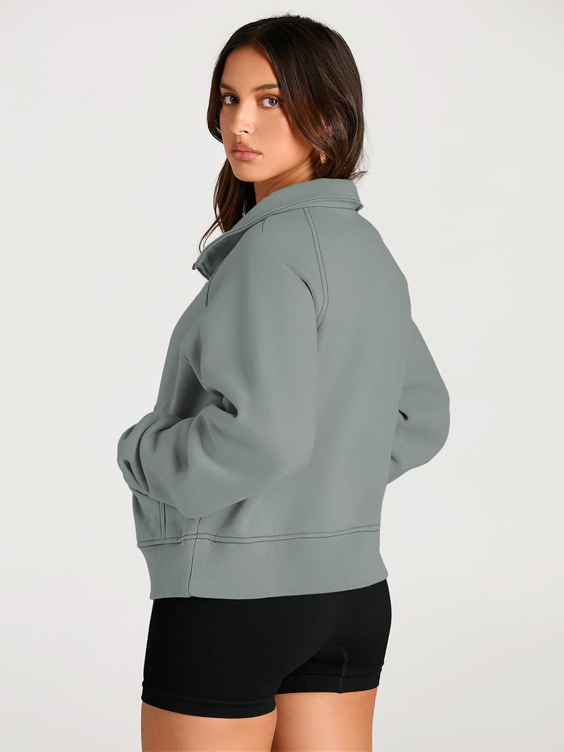 Womens Sweatshirts Half Zip Cropped Pullover Fleece Hoodies Outfits Clothes - Picture 191 of 216