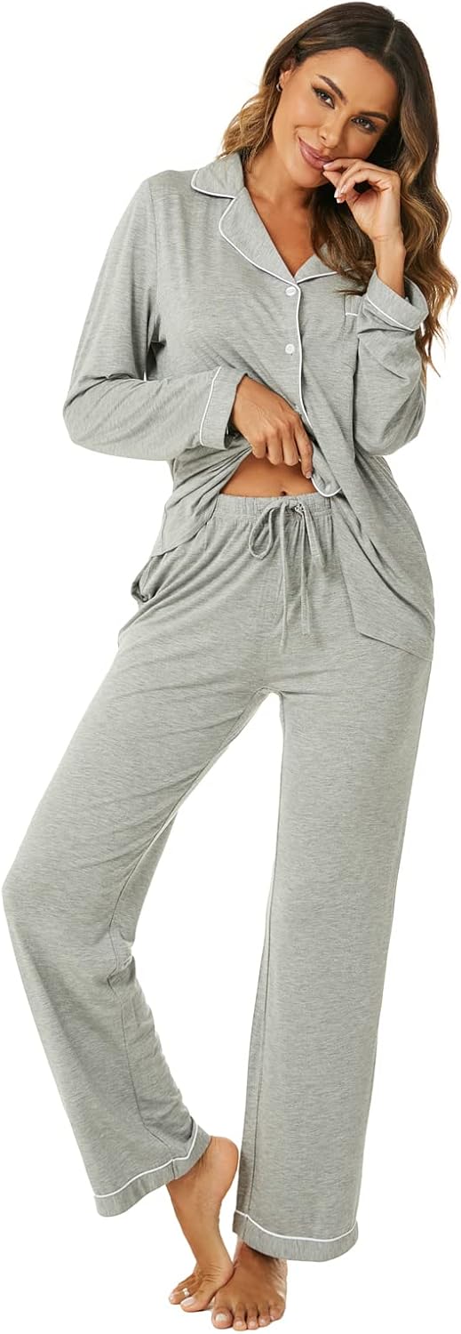 Women's Pajama Sets Long Sleeve Button Down Sleepwear Nightwear Soft Lounge Sets - Picture 82 of 169