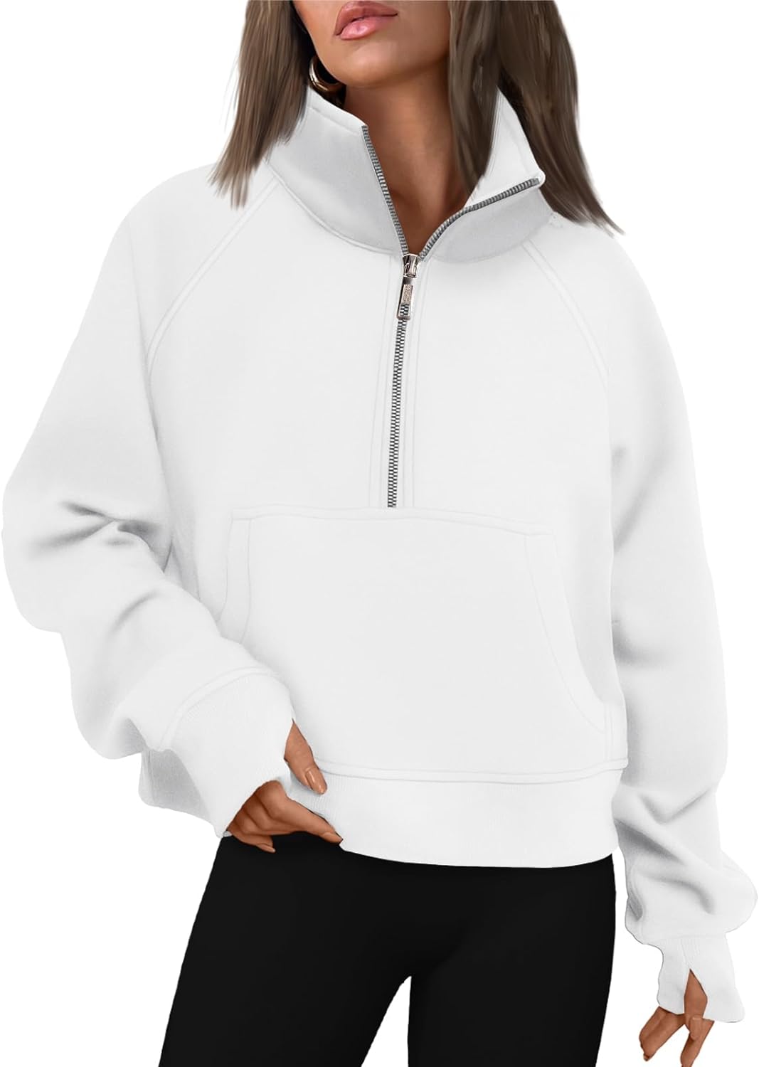 Womens Sweatshirts Half Zip Cropped Pullover Fleece Hoodies Outfits Clothes - Picture 193 of 216