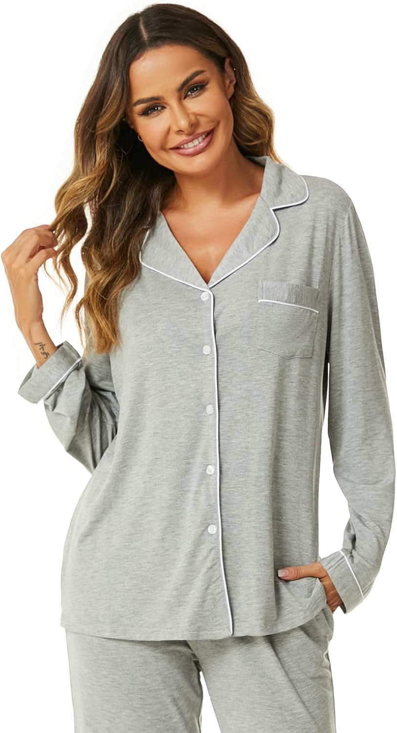 Women's Pajama Sets Long Sleeve Button Down Sleepwear Nightwear Soft Lounge Sets - Picture 83 of 169