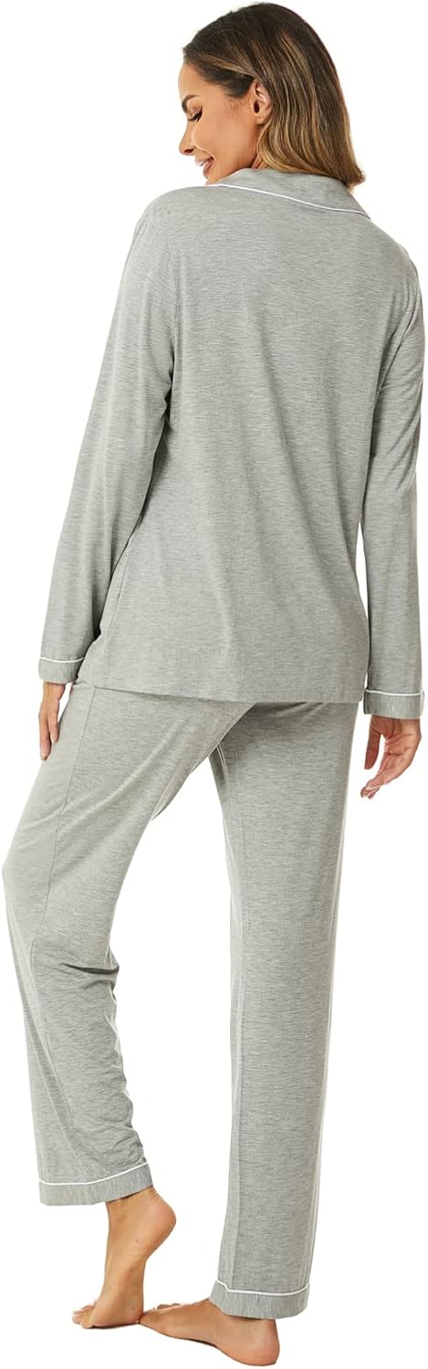 Women's Pajama Sets Long Sleeve Button Down Sleepwear Nightwear Soft Lounge Sets - Picture 84 of 169