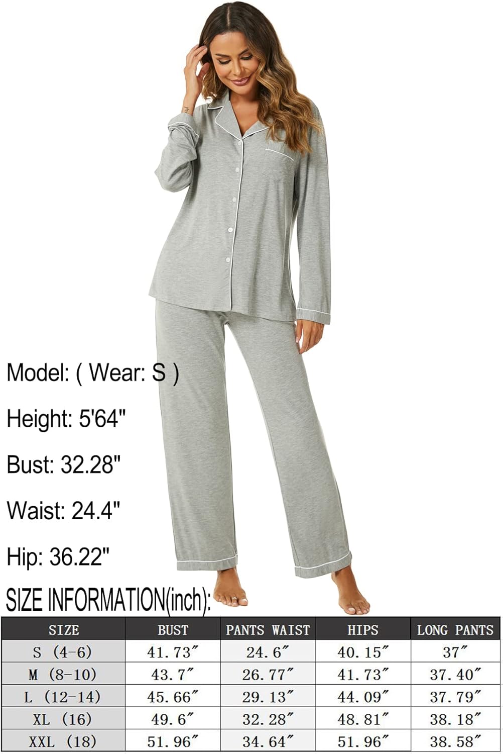 Women's Pajama Sets Long Sleeve Button Down Sleepwear Nightwear Soft Lounge Sets - Picture 85 of 169