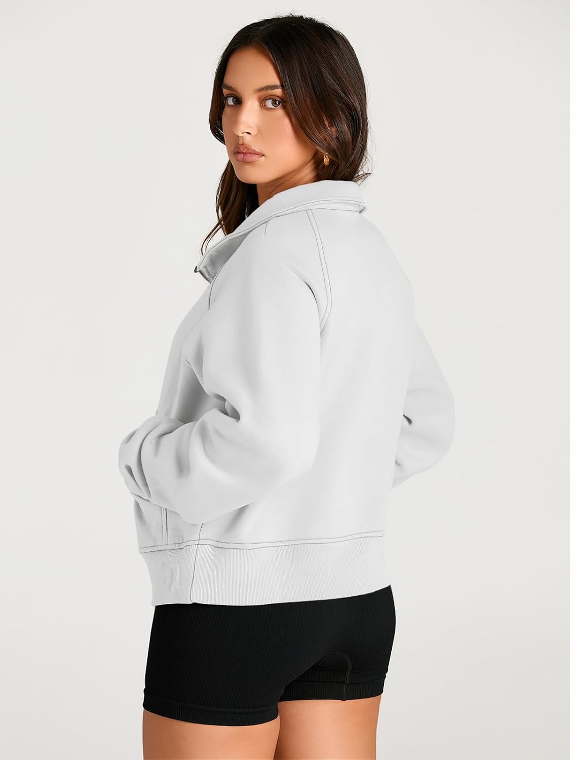 Womens Sweatshirts Half Zip Cropped Pullover Fleece Hoodies Outfits Clothes - Picture 197 of 216