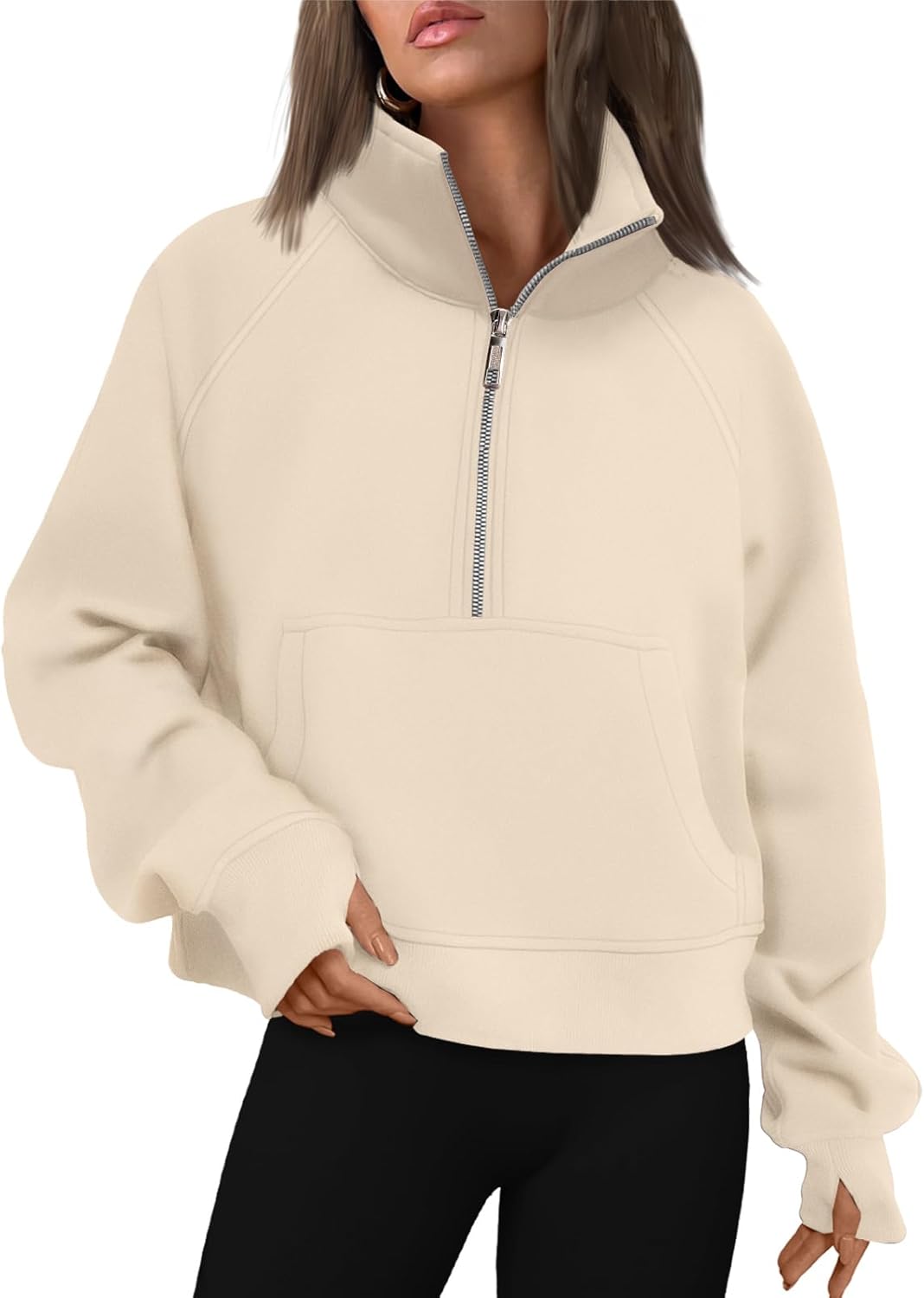 Womens Sweatshirts Half Zip Cropped Pullover Fleece Hoodies Outfits Clothes - Picture 199 of 216