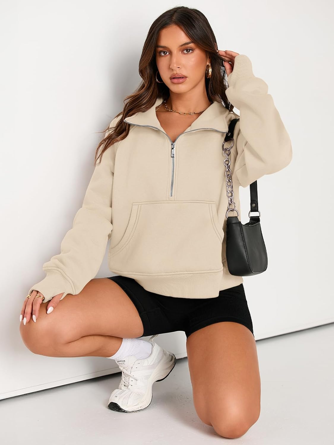 Womens Sweatshirts Half Zip Cropped Pullover Fleece Hoodies Outfits Clothes - Picture 202 of 216