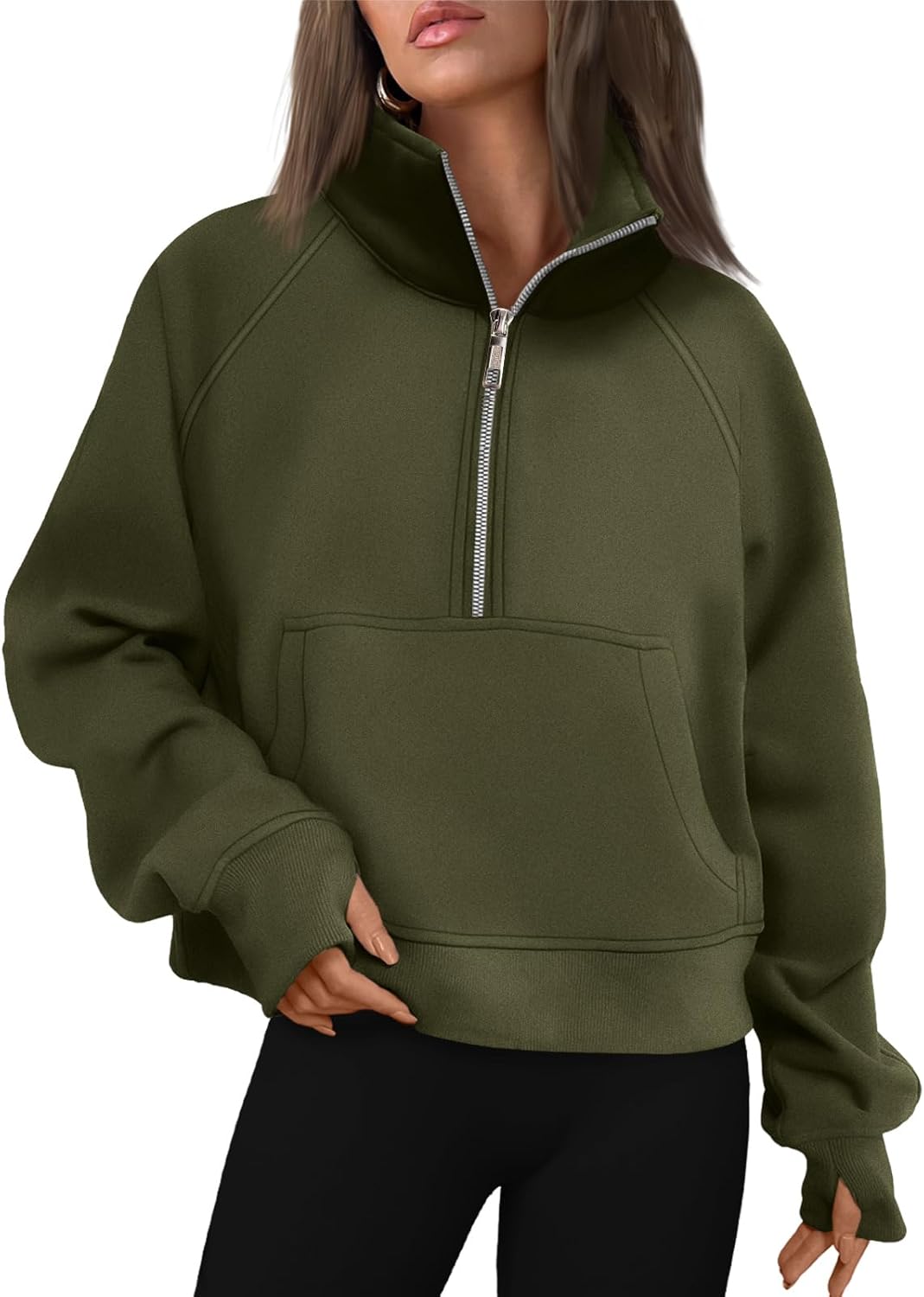 Womens Sweatshirts Half Zip Cropped Pullover Fleece Hoodies Outfits Clothes - Picture 205 of 216