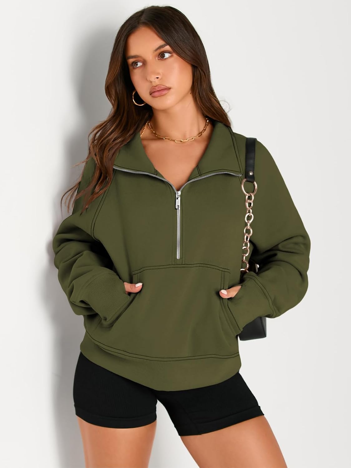 Womens Sweatshirts Half Zip Cropped Pullover Fleece Hoodies Outfits Clothes - Picture 207 of 216