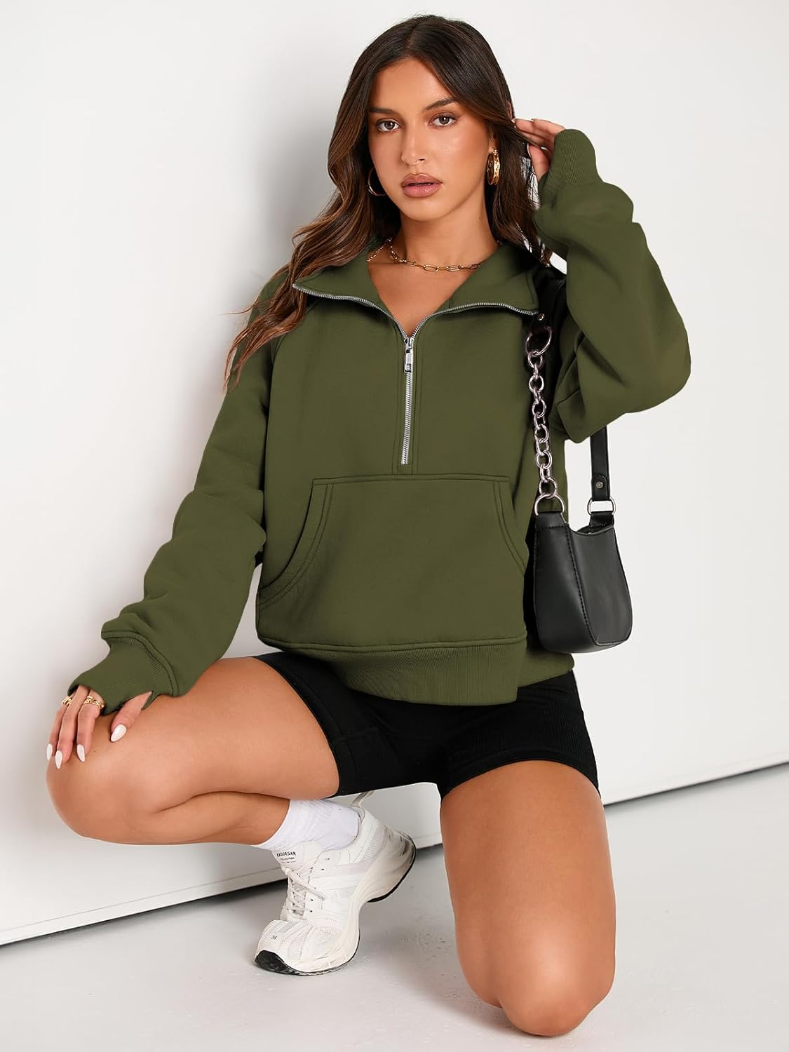 Womens Sweatshirts Half Zip Cropped Pullover Fleece Hoodies Outfits Clothes - Picture 208 of 216